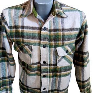 Small Vintage CPO Shirt Jacket Mens Plaid Wool Brent 1960's Montgomery Ward 60s
